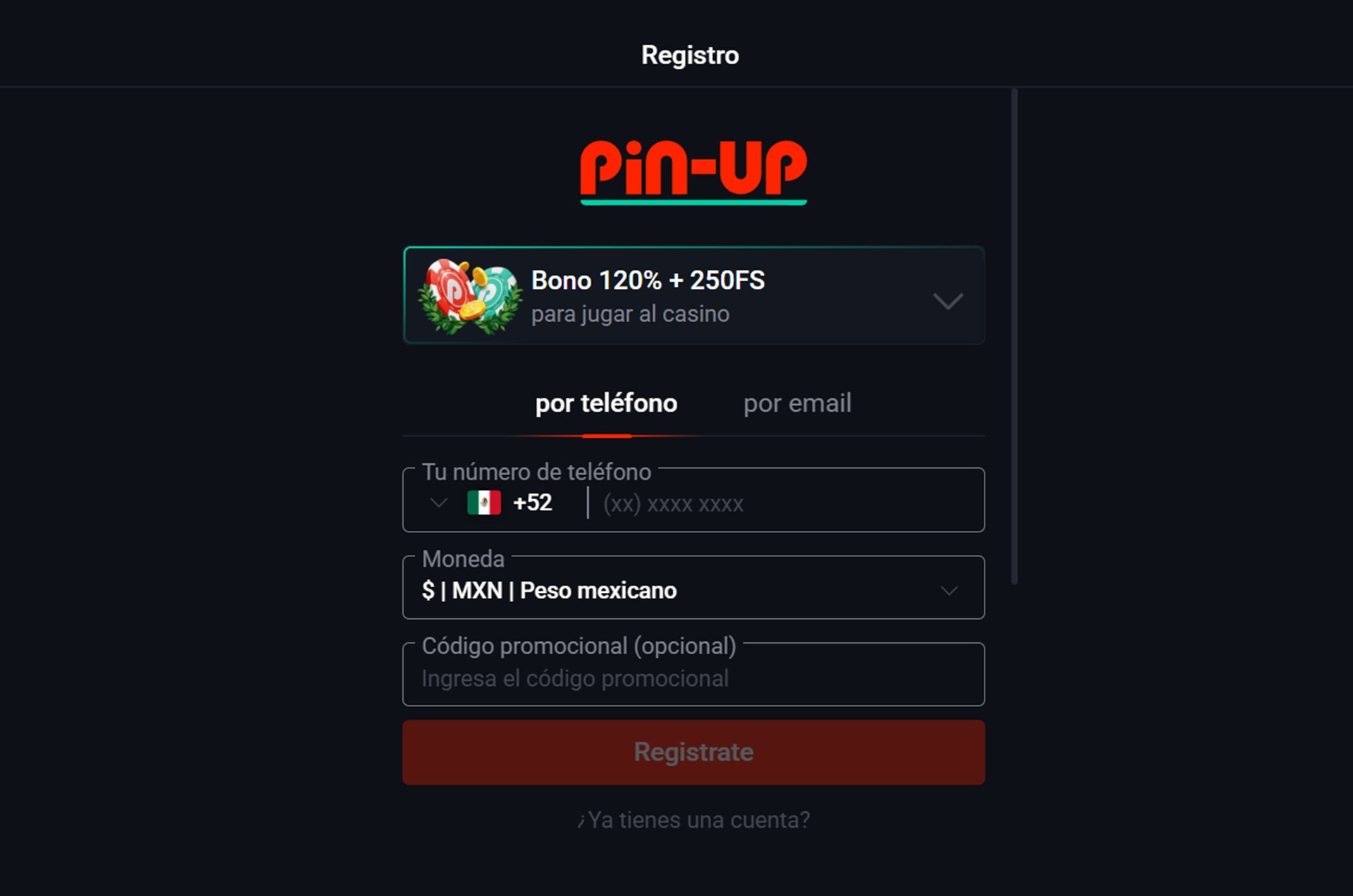 Registro rápido en Pin Up Casino México con beneficios especiales